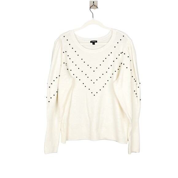 Express Sweaters - Express Chevron Beaded Puff Sleeves Sweater Sz L White Crew Neck Extra Soft